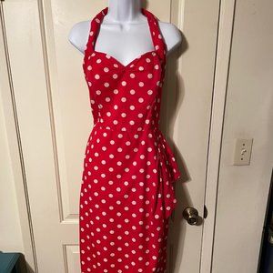 Red Polkadot Halter Neck Vivienne of Holloway Sarong Dress Size 16